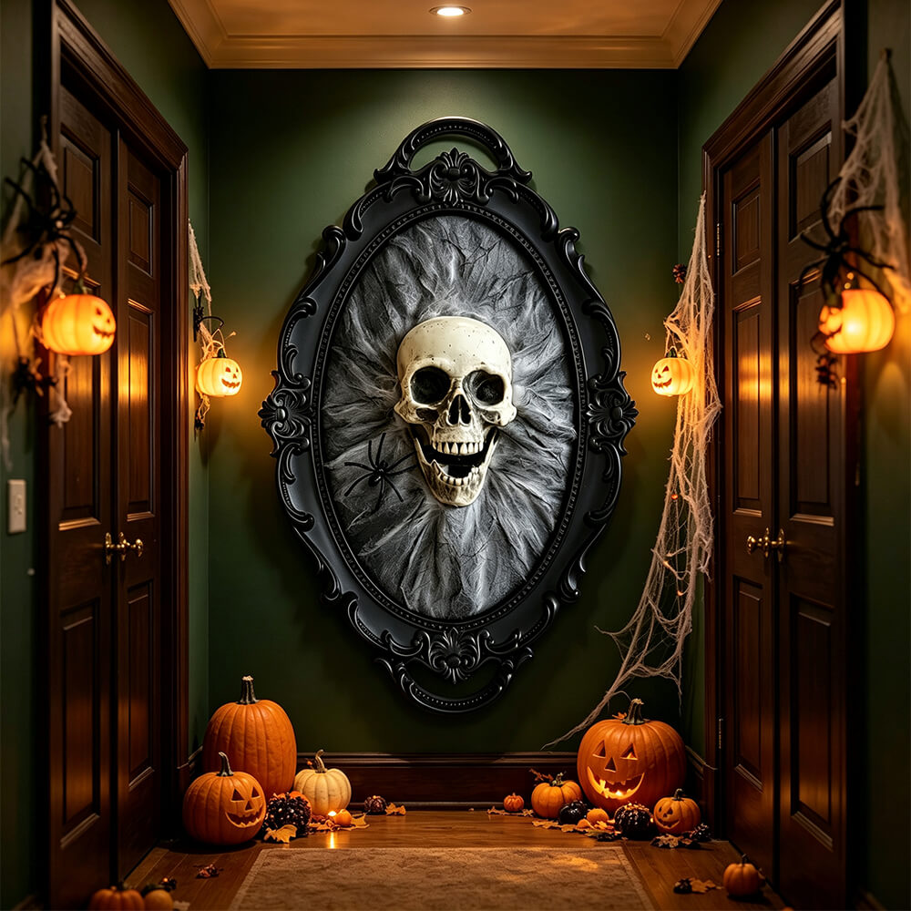 Halloween Decoration 3D Retro Horror Frame Gothic Skull Spider Gorgeous Frame Halloween Hanging Wall Decor