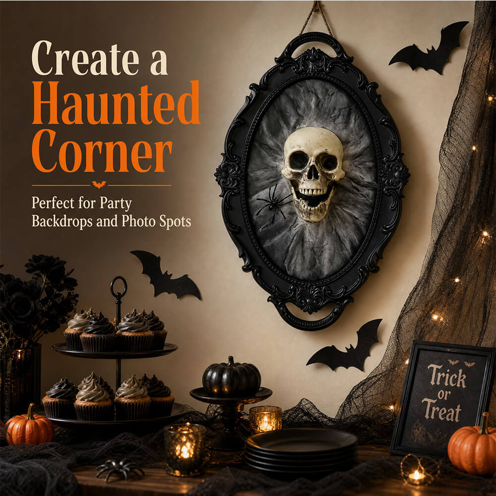 Halloween Decoration 3D Retro Horror Frame Gothic Skull Spider Gorgeous Frame Halloween Hanging Wall Decor