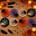Halloween Decoration 3.94'' Crochet Spider Web Coasters 3D Spider Knitted Cup Mats Gothic Table Decor