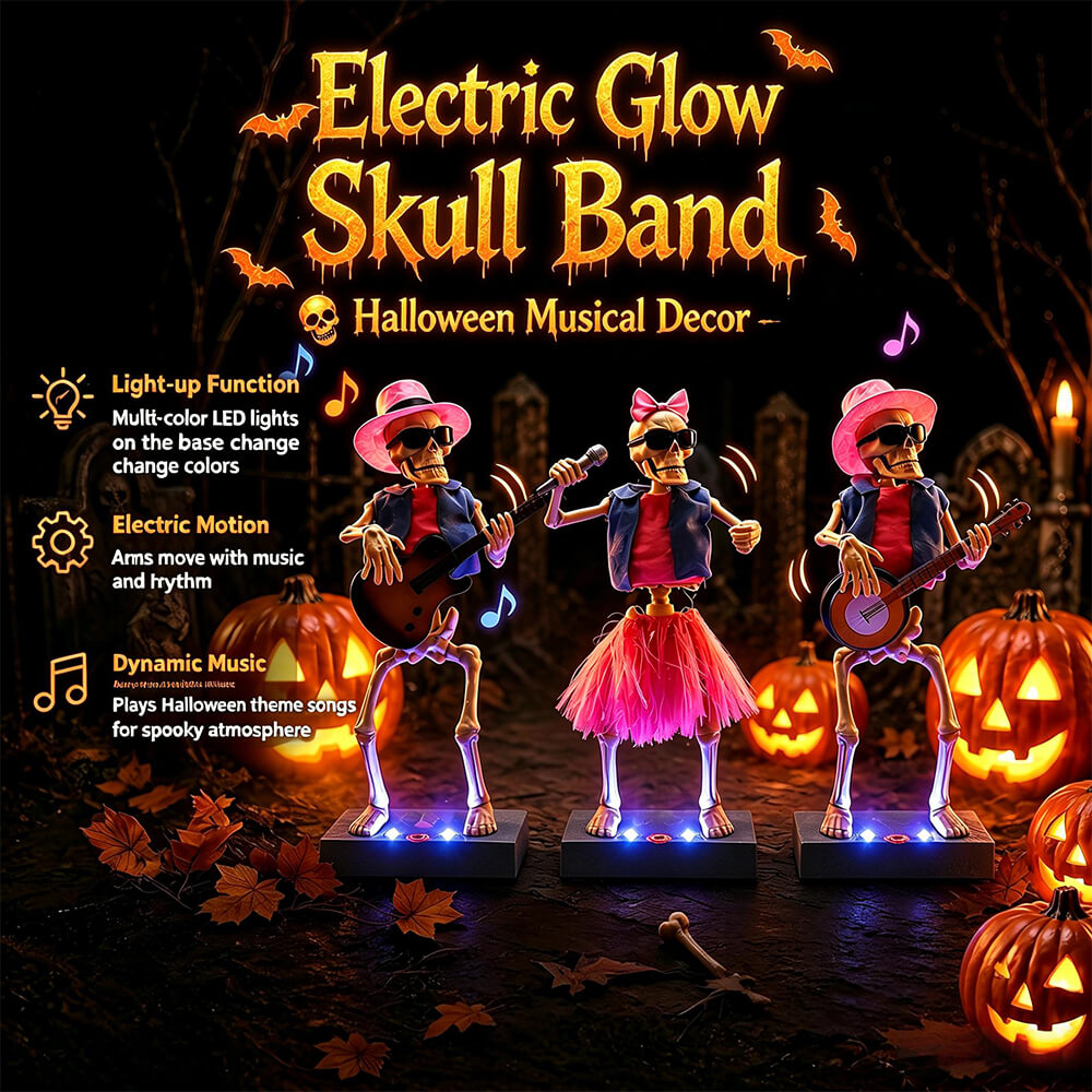 Halloween Decoration Electric Dancing Skeleton Band with Music and Color Changing Lights