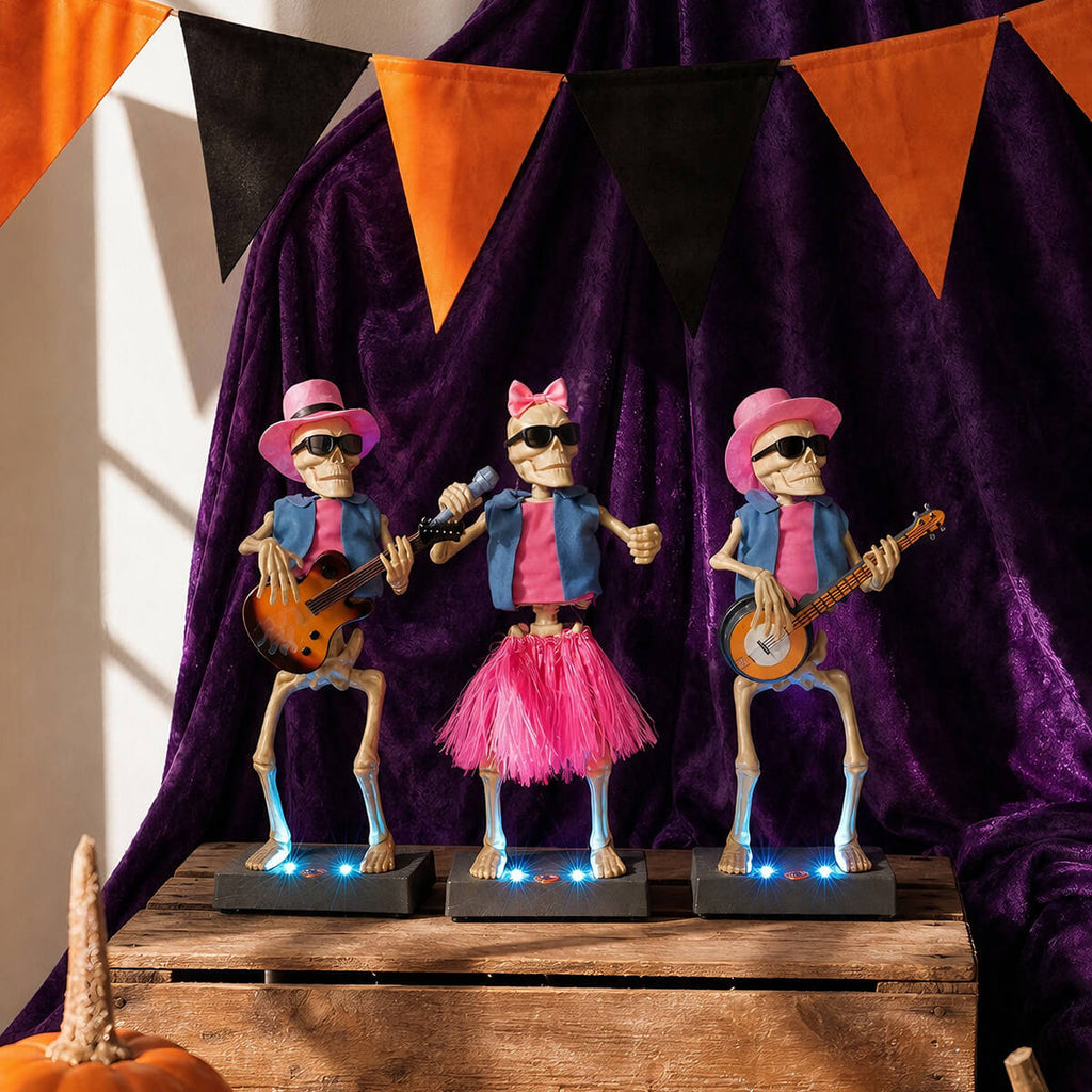 Halloween Decoration Electric Dancing Skeleton Band with Music and Color Changing Lights