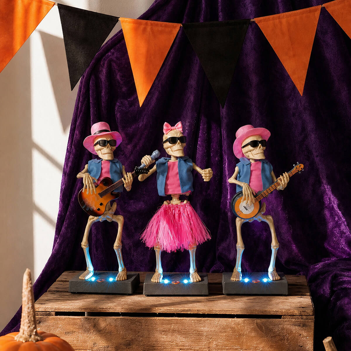 Halloween Decoration Electric Dancing Skeleton Band with Music and Color Changing Lights