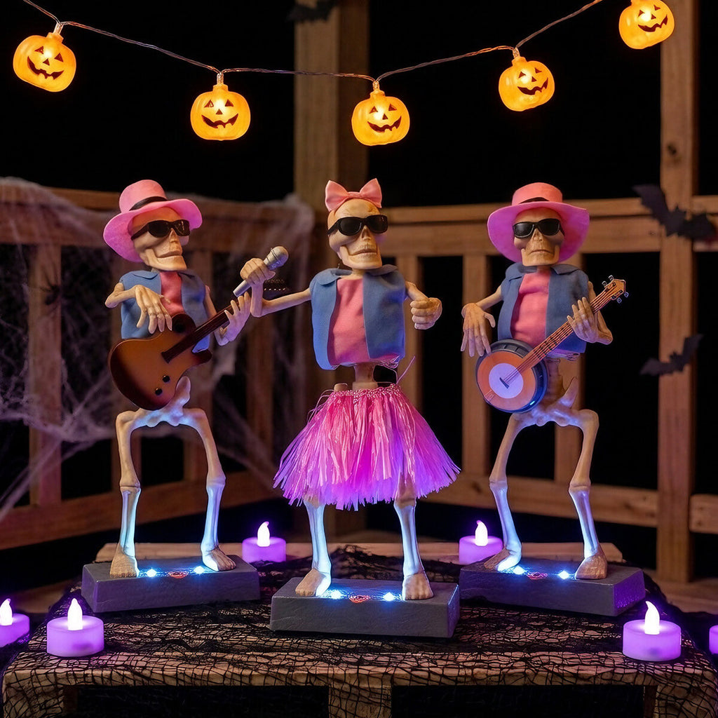 Halloween Decoration Electric Dancing Skeleton Band with Music and Color Changing Lights