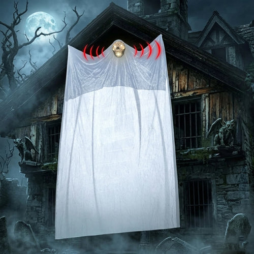 10.8ft Halloween Decoration Ghost Face Hanging Curtain with Sound and Light for Yard Porch Haunted House
