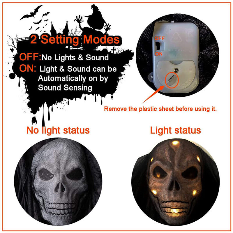 10.8ft Halloween Decoration Ghost Face Hanging Curtain with Sound and Light for Yard Porch Haunted House
