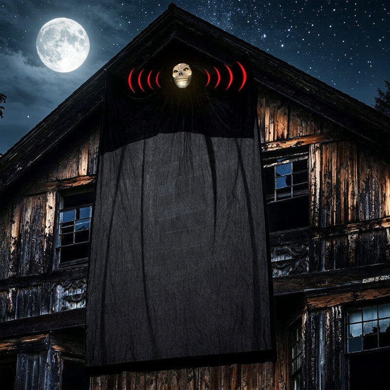 10.8ft Halloween Decoration Ghost Face Hanging Curtain with Sound and Light for Yard Porch Haunted House