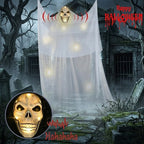 10.8ft Halloween Decoration Ghost Face Hanging Curtain with Sound and Light for Yard Porch Haunted House