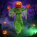 Halloween Decoration Hanging Animated Pumpkin Green Scarecrow Decoration with LED Glowing Eyes and Sound Activation