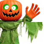 Halloween Decoration Hanging Animated Pumpkin Green Scarecrow Decoration with LED Glowing Eyes and Sound Activation