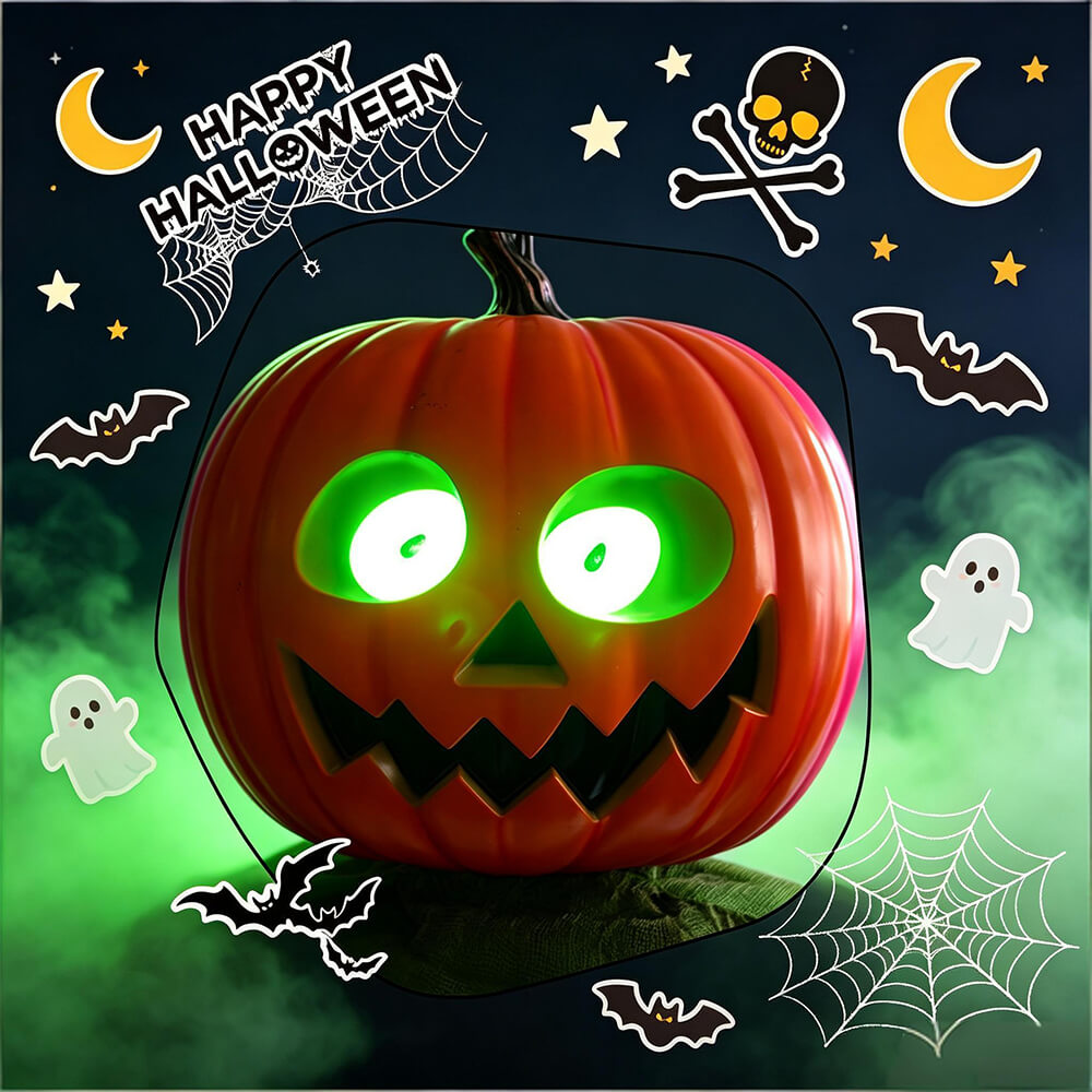 Halloween Decoration Hanging Animated Pumpkin Green Scarecrow Decoration with LED Glowing Eyes and Sound Activation