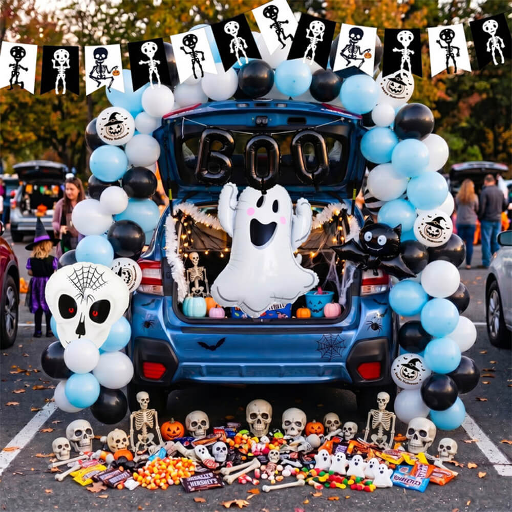 Halloween Decoration Kit Cute Boo Balloon Arch Backdrop Banner and Spooky Ornaments for Holiday Party
