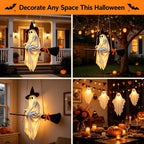 3.61ft Halloween Decoration LED Lighted Ghost Broom Hanging Ornament For Indoor and Outdoor Decor