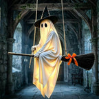3.61ft Halloween Decoration LED Lighted Ghost Broom Hanging Ornament For Indoor and Outdoor Decor