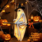 3.61ft Halloween Decoration LED Lighted Ghost Broom Hanging Ornament For Indoor and Outdoor Decor
