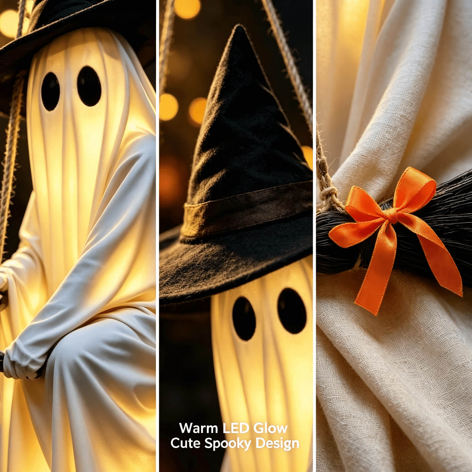 3.61ft Halloween Decoration LED Lighted Ghost Broom Hanging Ornament For Indoor and Outdoor Decor