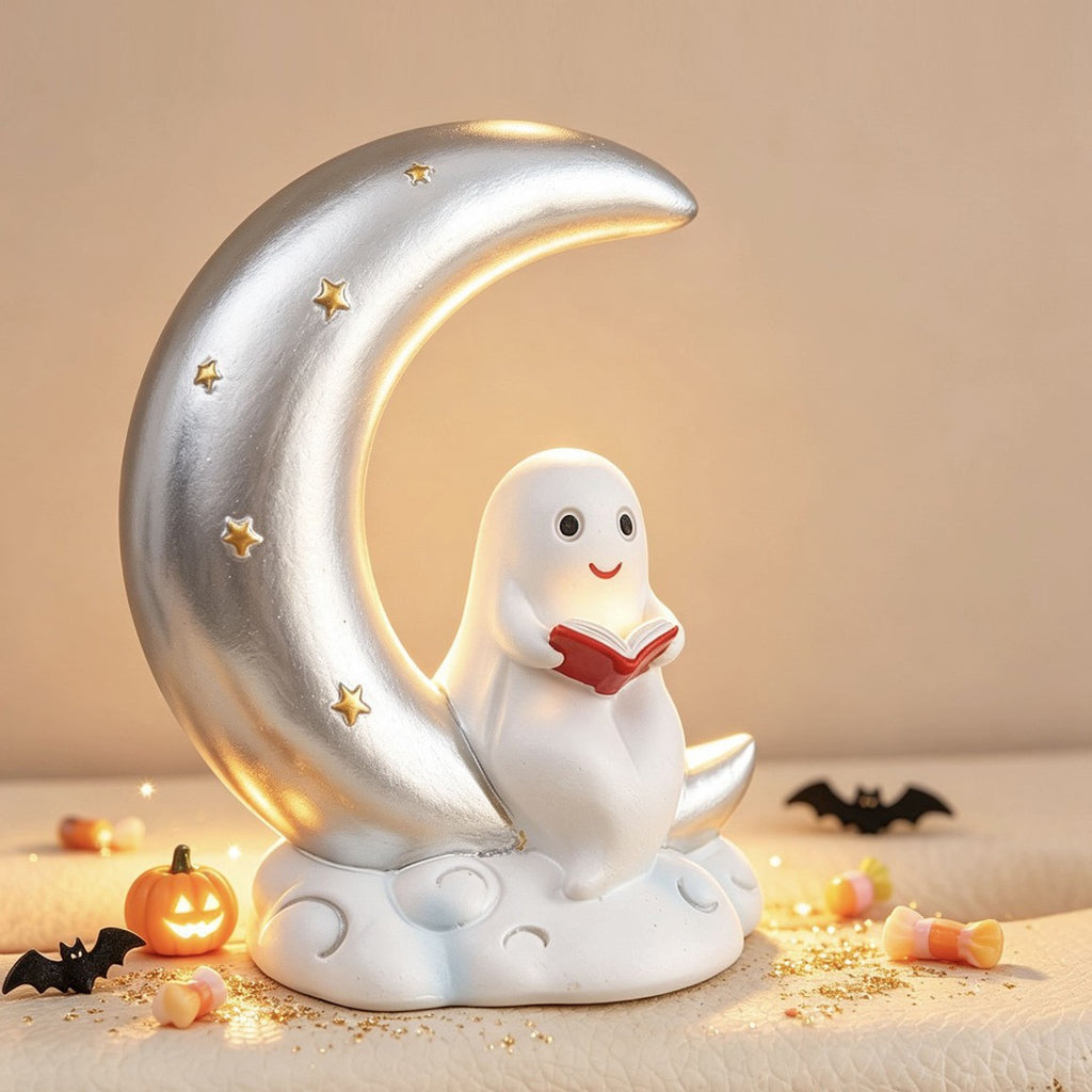 Halloween Decoration Lamp Cute Reading Ghost LED Night Light Set Resin Lamp for Bedroom & Study Desk