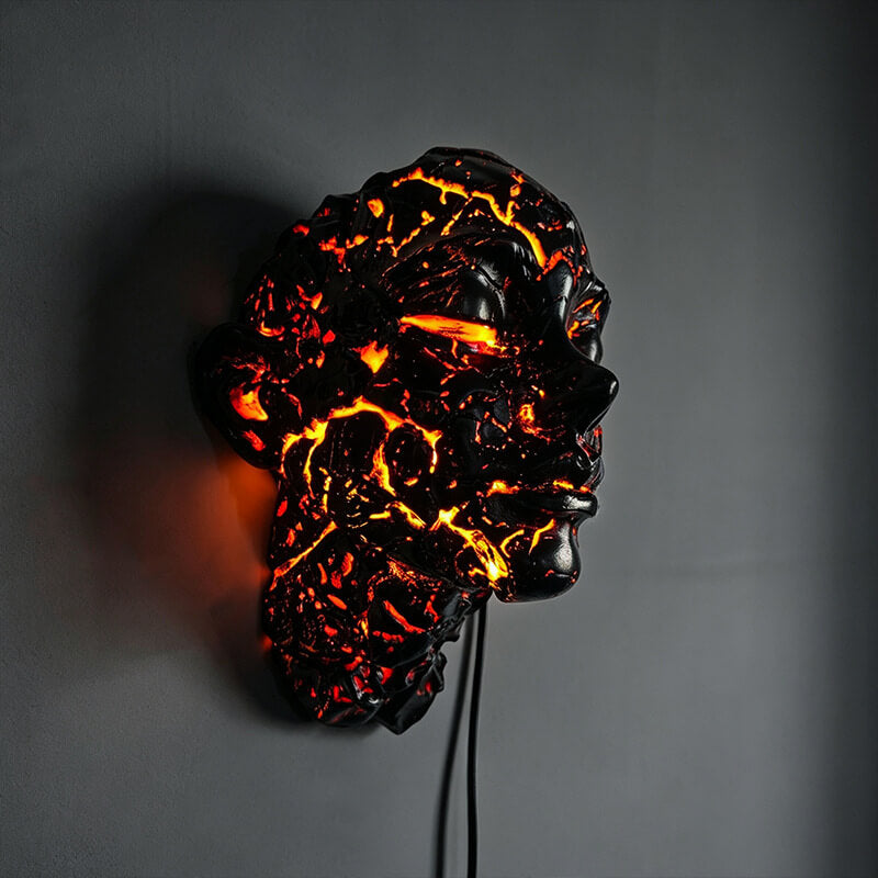 Halloween Decoration Light Crack Resin Human Face Art Lamp Gothic USB Wall Sconce for Dark Aesthetic and Interior