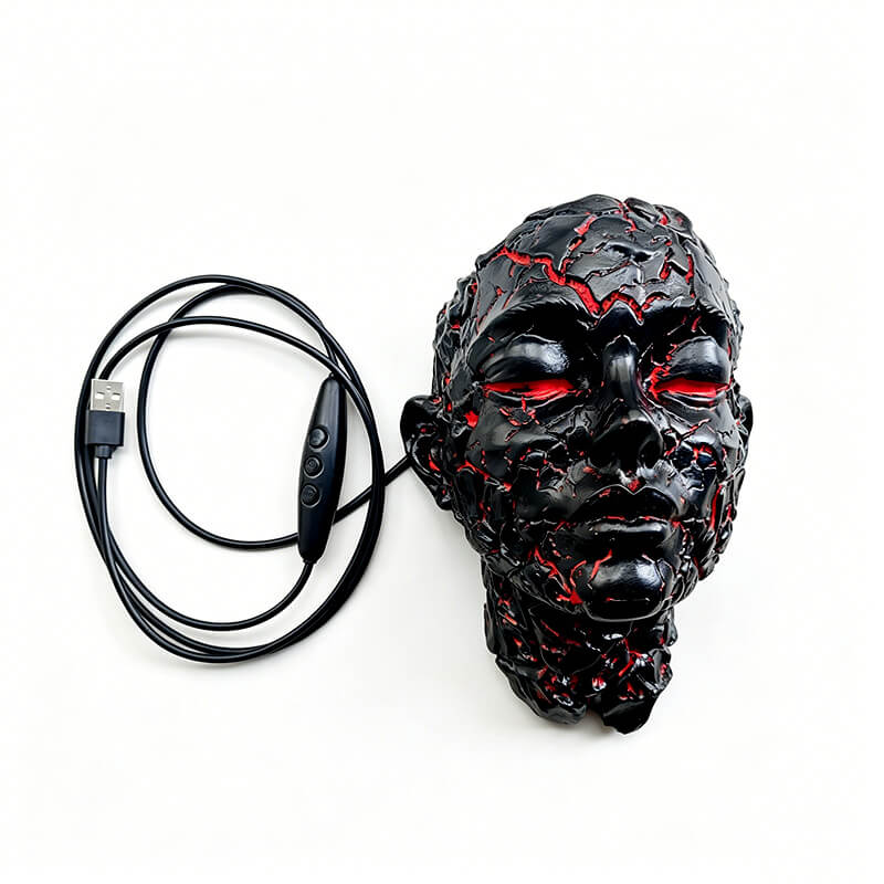 Halloween Decoration Light Crack Resin Human Face Art Lamp Gothic USB Wall Sconce for Dark Aesthetic and Interior