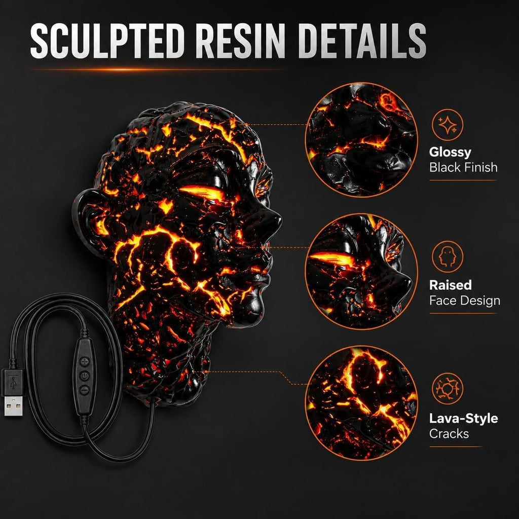 Halloween Decoration Light Crack Resin Human Face Art Lamp Gothic USB Wall Sconce for Dark Aesthetic and Interior
