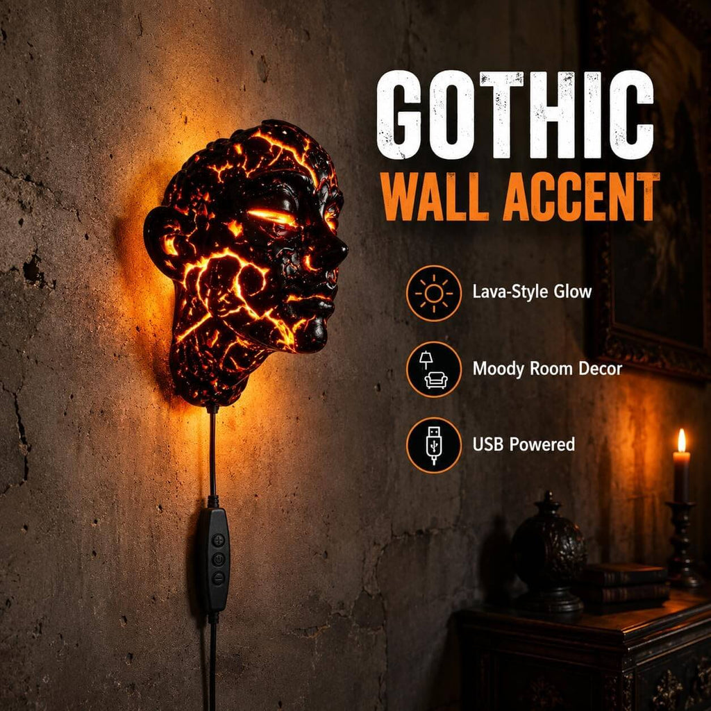 Halloween Decoration Light Crack Resin Human Face Art Lamp Gothic USB Wall Sconce for Dark Aesthetic and Interior