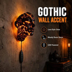 Halloween Decoration Light Crack Resin Human Face Art Lamp Gothic USB Wall Sconce for Dark Aesthetic and Interior