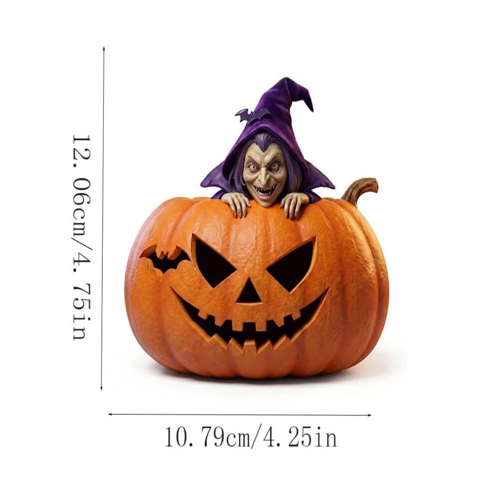 Halloween Decoration Witch Pumpkin Figurine Resin Desktop Organizer for Pens, Candies and Holiday Home Decor