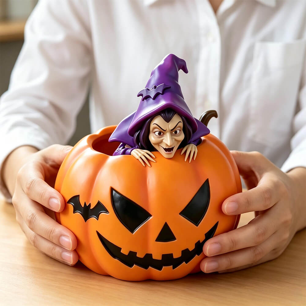 Halloween Decoration Witch Pumpkin Figurine Resin Desktop Organizer for Pens, Candies and Holiday Home Decor