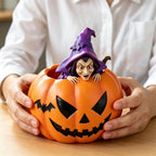 Halloween Decoration Witch Pumpkin Figurine Resin Desktop Organizer for Pens, Candies and Holiday Home Decor