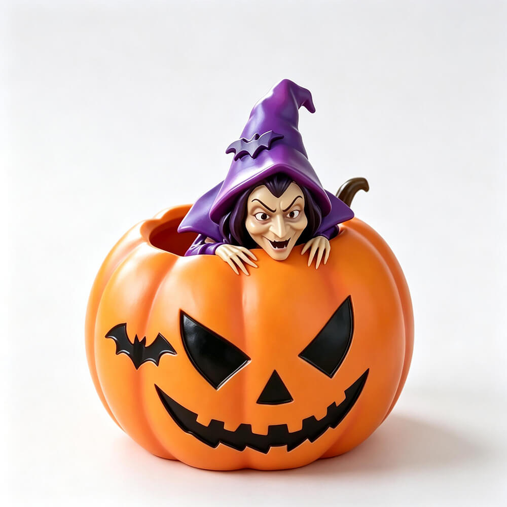 Halloween Decoration Witch Pumpkin Figurine Resin Desktop Organizer for Pens, Candies and Holiday Home Decor