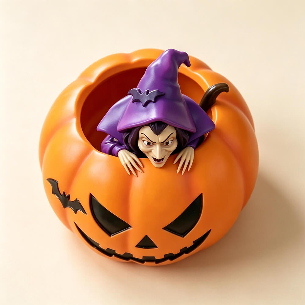 Halloween Decoration Witch Pumpkin Figurine Resin Desktop Organizer for Pens, Candies and Holiday Home Decor