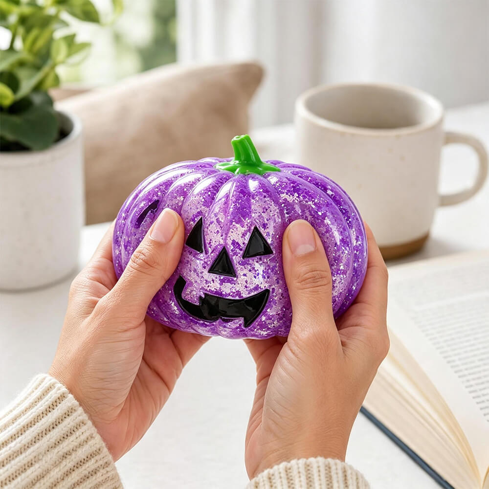 2.95'' Halloween Dumpling Squishies Glitter Transparent Pumpkin Squishy Stress Relief Toy for Anxiety & Mood Regulation