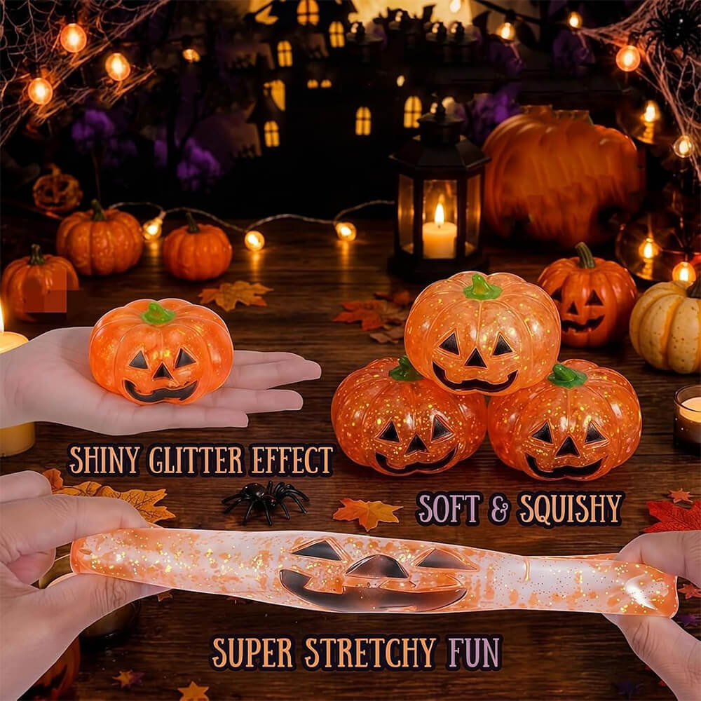 2.95'' Halloween Dumpling Squishies Glitter Transparent Pumpkin Squishy Stress Relief Toy for Anxiety & Mood Regulation