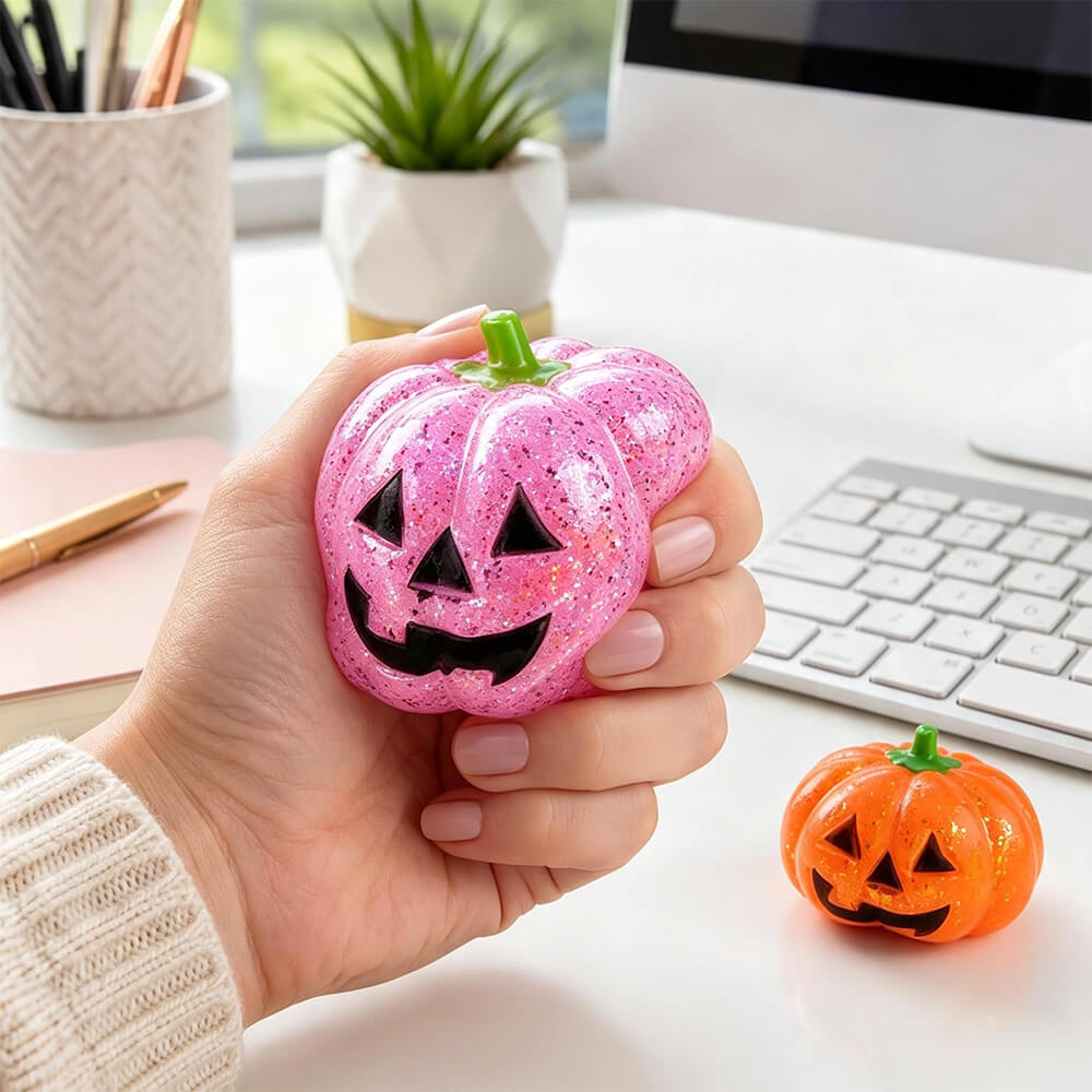 2.95'' Halloween Dumpling Squishies Glitter Transparent Pumpkin Squishy Stress Relief Toy for Anxiety & Mood Regulation
