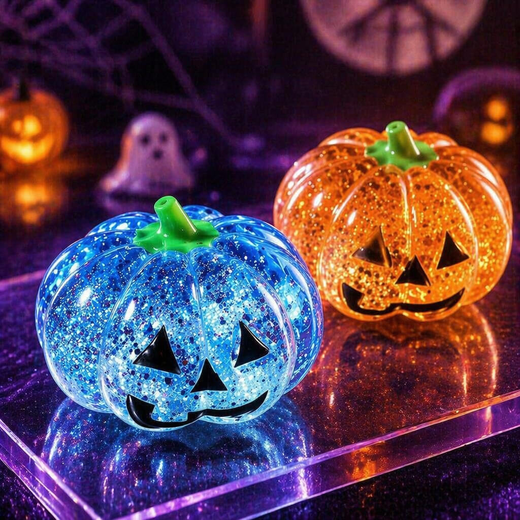 2.95'' Halloween Dumpling Squishies Glitter Transparent Pumpkin Squishy Stress Relief Toy for Anxiety & Mood Regulation