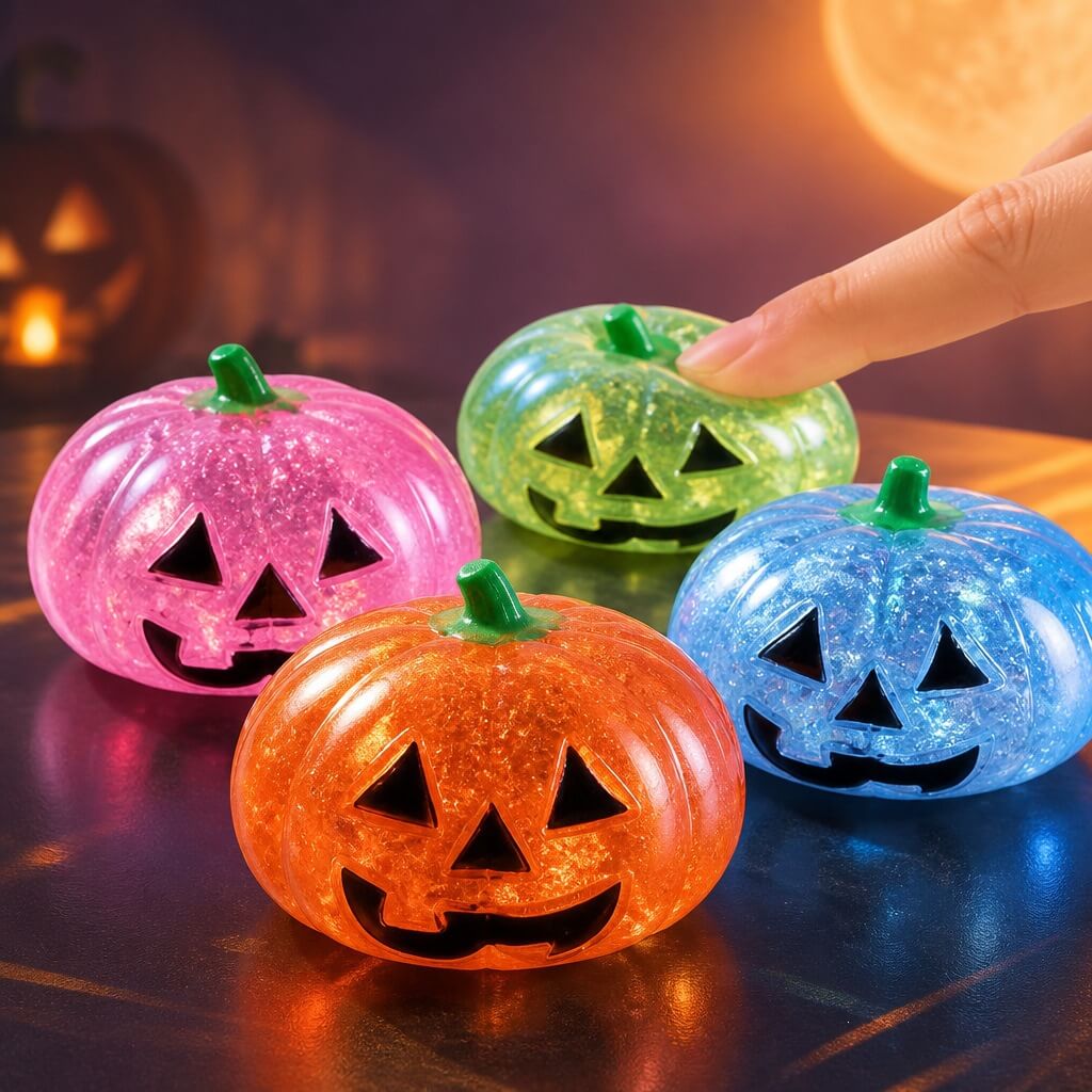 2.95'' Halloween Dumpling Squishies Glitter Transparent Pumpkin Squishy Stress Relief Toy for Anxiety & Mood Regulation