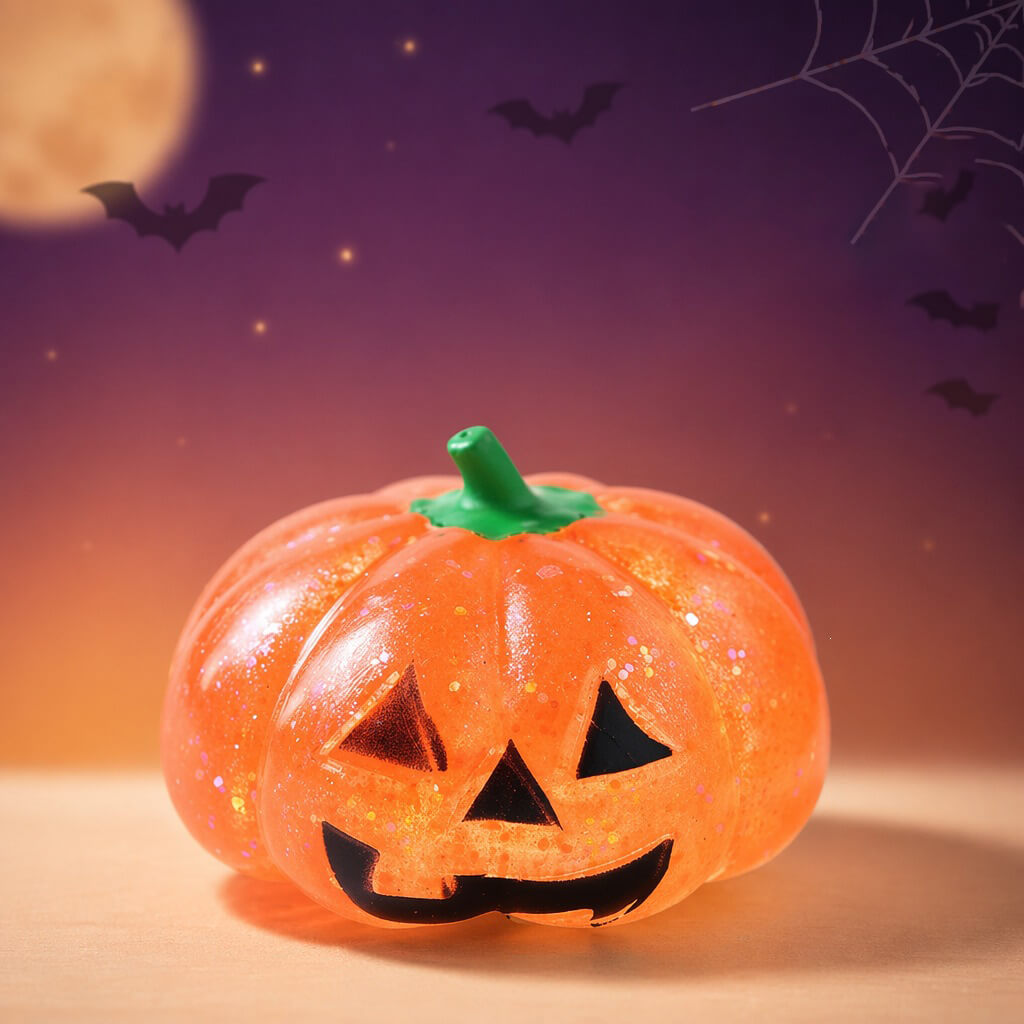 2.95'' Halloween Dumpling Squishies Glitter Transparent Pumpkin Squishy Stress Relief Toy for Anxiety & Mood Regulation