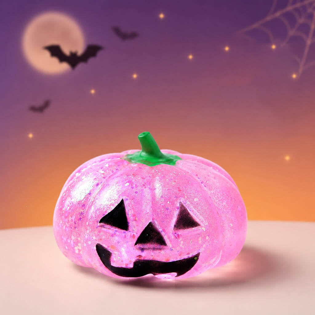 2.95'' Halloween Dumpling Squishies Glitter Transparent Pumpkin Squishy Stress Relief Toy for Anxiety & Mood Regulation