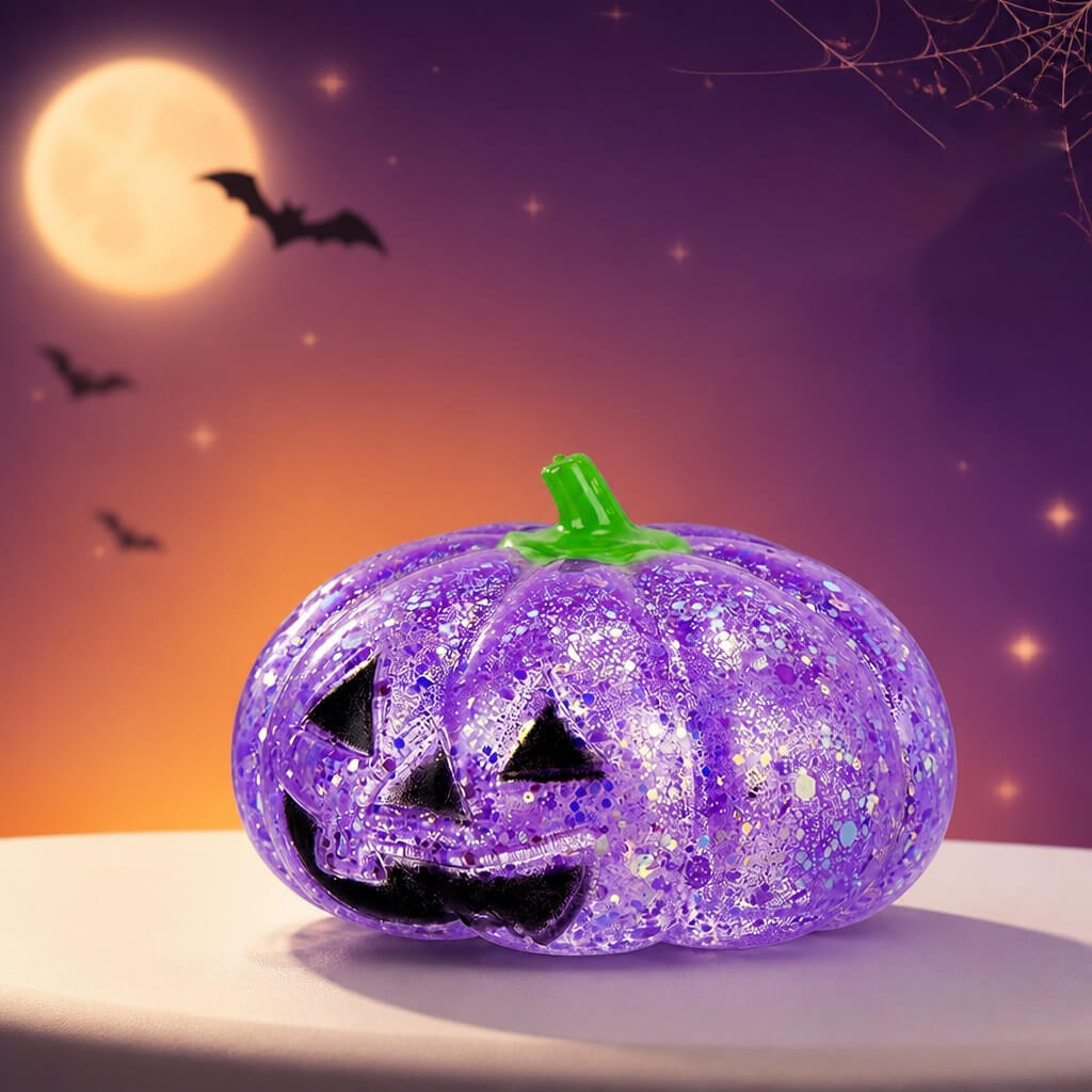 2.95'' Halloween Dumpling Squishies Glitter Transparent Pumpkin Squishy Stress Relief Toy for Anxiety & Mood Regulation