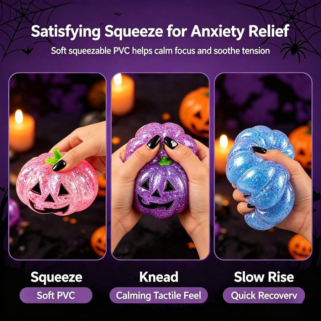 2.95'' Halloween Dumpling Squishies Glitter Transparent Pumpkin Squishy Stress Relief Toy for Anxiety & Mood Regulation