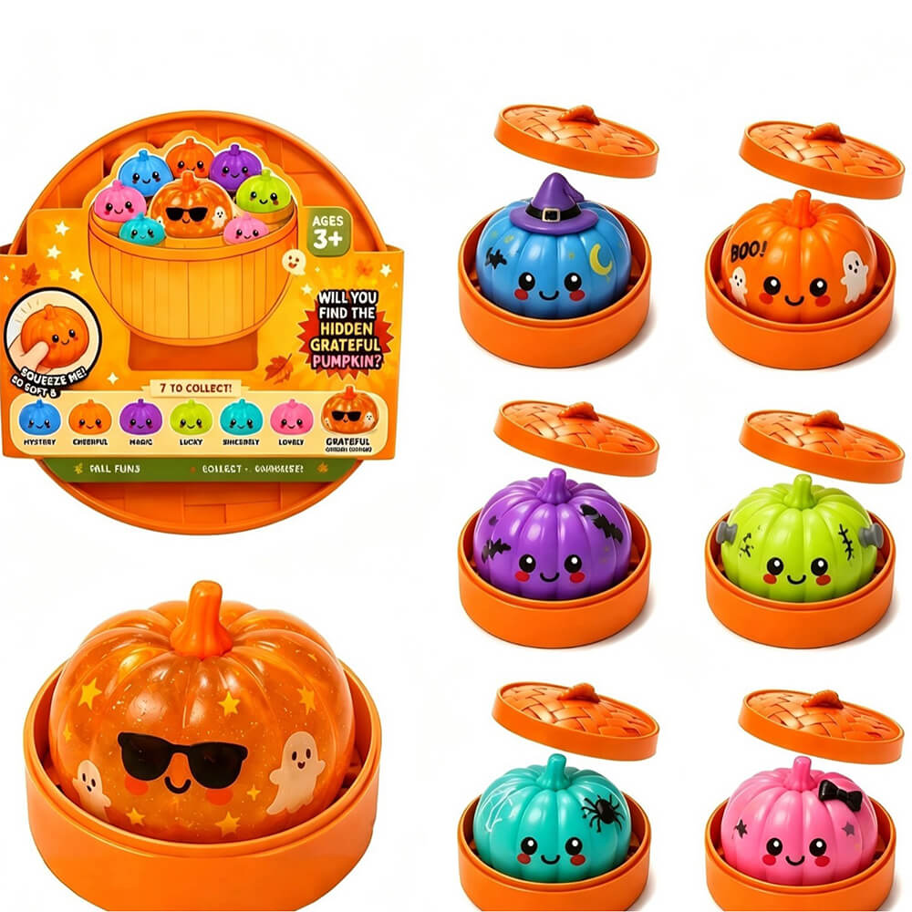 3.35'' Halloween Dumpling Squishies with Steamer Box Pumpkin Stress Relief Squishy Toy for Kids and Adults
