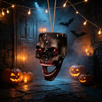 Halloween Electric Induction Hanging Skull Head Scary Skull Prop With Red Eyes and Spooky Sound For Haunted Party Decor