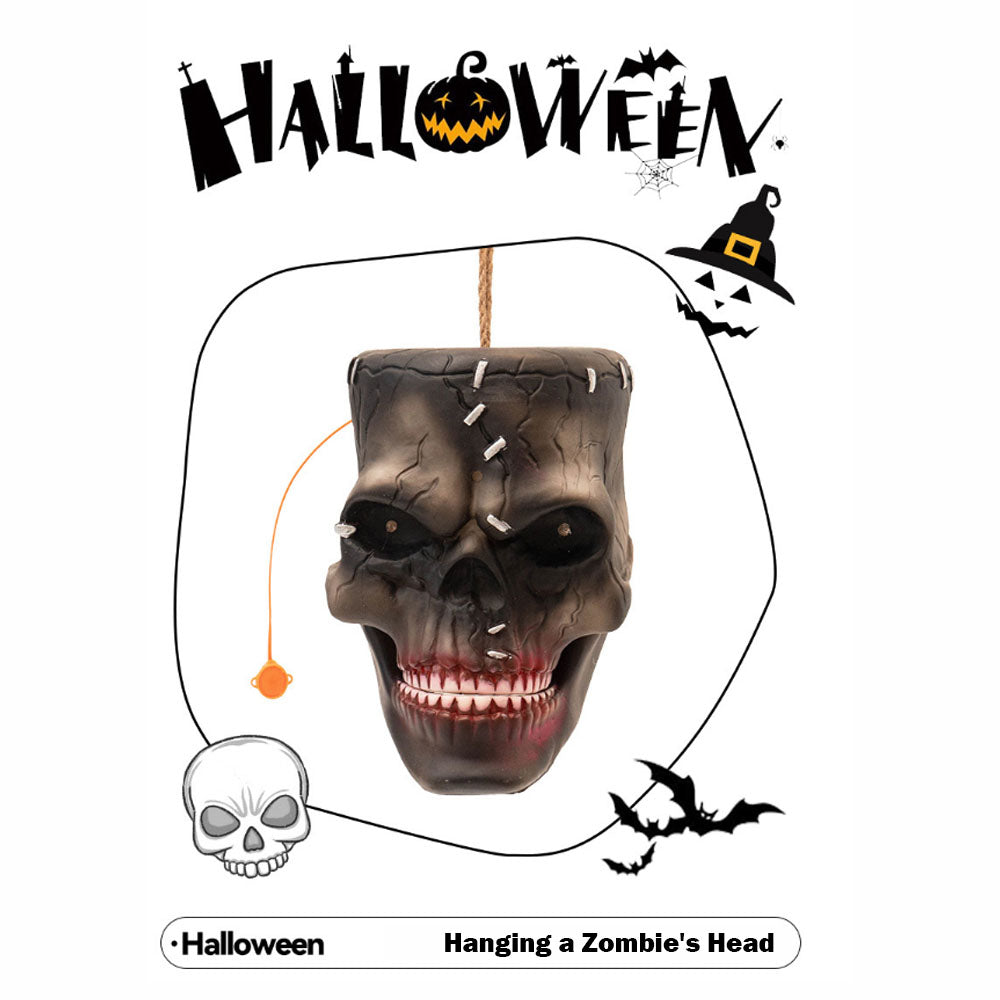 Halloween Electric Induction Hanging Skull Head Scary Skull Prop With Red Eyes and Spooky Sound For Haunted Party Decor