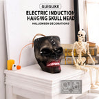 Halloween Electric Induction Hanging Skull Head Scary Skull Prop With Red Eyes and Spooky Sound For Haunted Party Decor