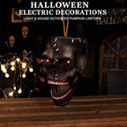Halloween Electric Induction Hanging Skull Head Scary Skull Prop With Red Eyes and Spooky Sound For Haunted Party Decor
