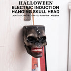 Halloween Electric Induction Hanging Skull Head Scary Skull Prop With Red Eyes and Spooky Sound For Haunted Party Decor