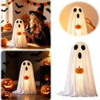 2pcs Halloween Ghost Cute Light‑Up Ghost Figurines with Pumpkin Ornaments and LED Lights for Halloween Party Decor