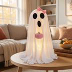 2pcs Halloween Ghost Cute Light‑Up Ghost Figurines with Pumpkin Ornaments and LED Lights for Halloween Party Decor