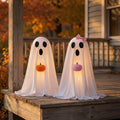 2pcs Halloween Ghost Cute Light‑Up Ghost Figurines with Pumpkin Ornaments and LED Lights for Halloween Party Decor