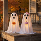 2pcs Halloween Ghost Cute Light‑Up Ghost Figurines with Pumpkin Ornaments and LED Lights for Halloween Party Decor