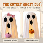 2pcs Halloween Ghost Cute Light‑Up Ghost Figurines with Pumpkin Ornaments and LED Lights for Halloween Party Decor